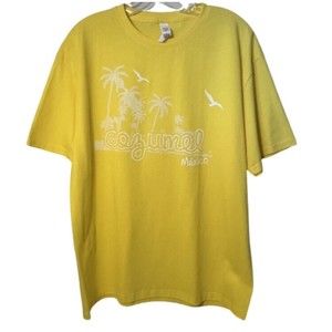 Cozumel Mexico T Shirt Mens Yellow Souvenir Palm Tree Beach Casual Vacation Lg